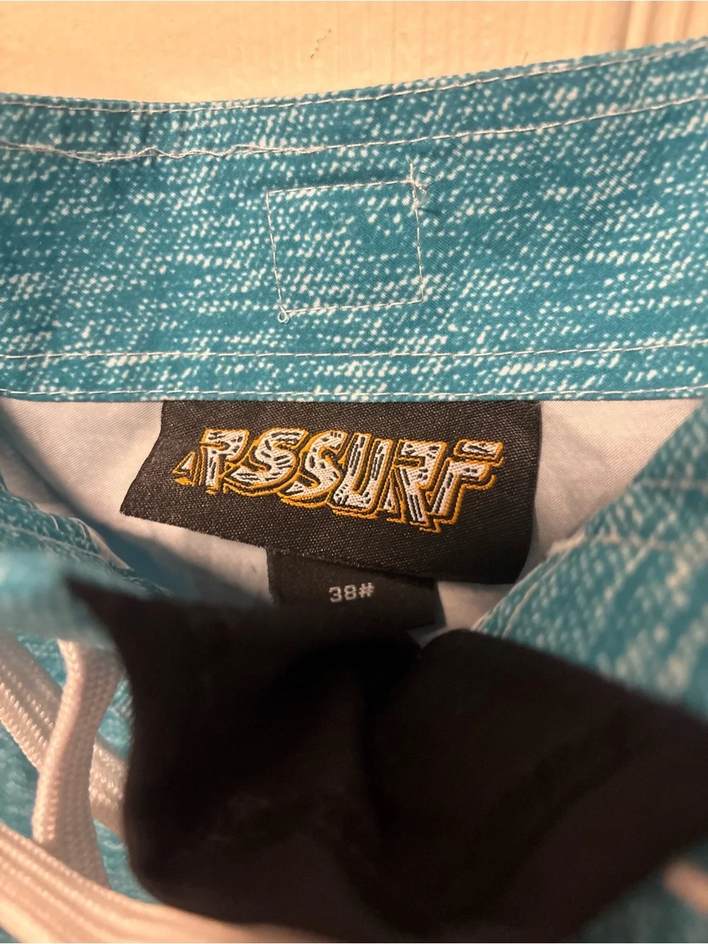 Men's Teal and Gray Striped Swim Trunks Size 38